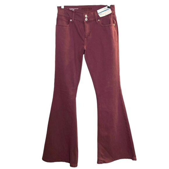 Arizona Jean Co Y2K Flare Extreme Low-Rise Slim Fit Flare Leg Jeans Sz 3 Maroon - Picture 1 of 5
